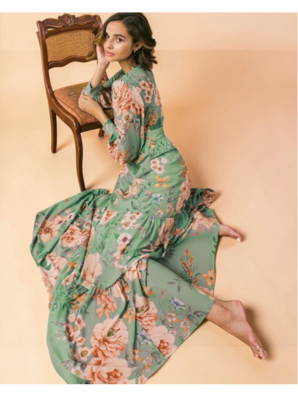 Flying Tomato Green Floral Maxi Dress